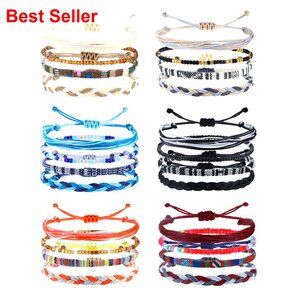 Handmade Braided Anklet Bracelet Adjustable Waterproof Cotton Wax Thread